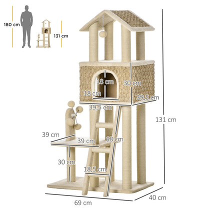 PAWROOM - Klösträd med sisal och liggplattform, beige/brun, 130 cm