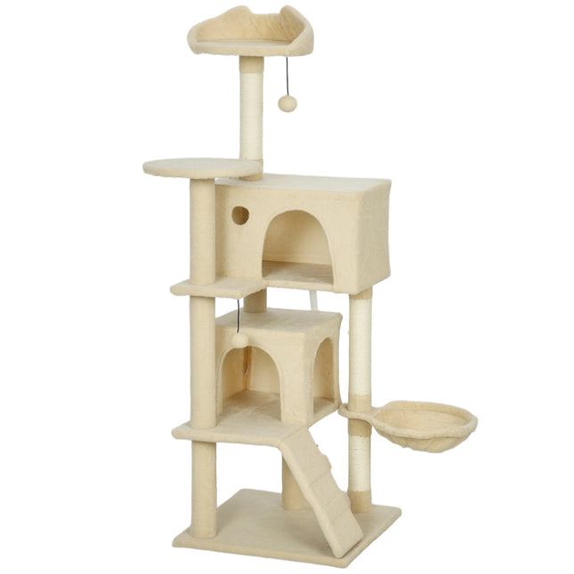 PAWROOM - Klösträd med sisal och liggplattform, beige/cremevit, 140 cm