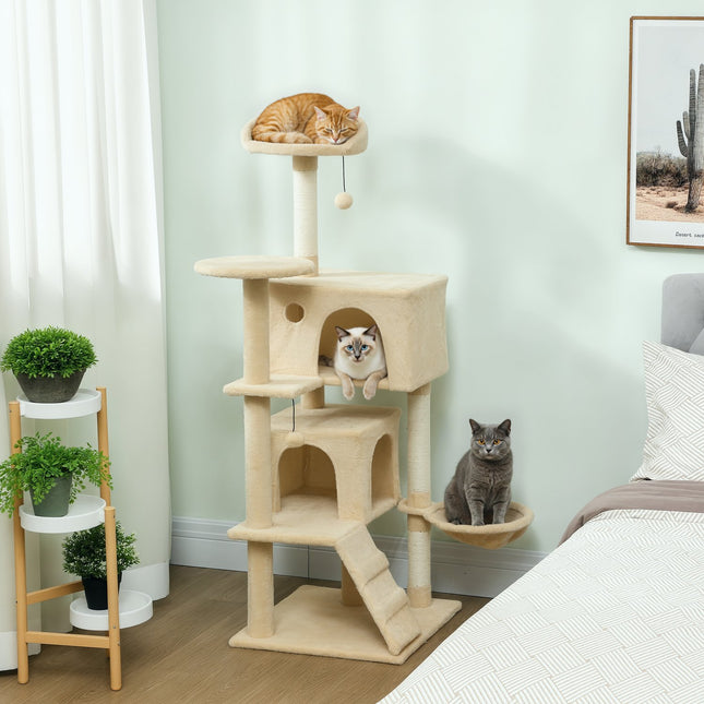 PAWROOM - Klösträd med sisal och liggplattform, beige/cremevit, 140 cm