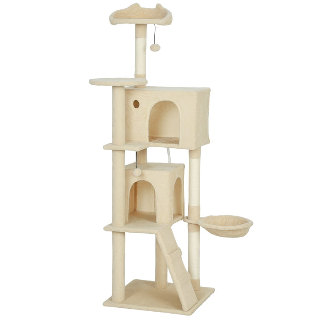 PAWROOM - Klösträd med sisal och liggplattform, beige/cremevit, 160 cm