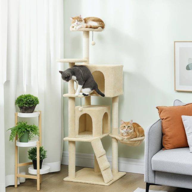 PAWROOM - Klösträd med sisal och liggplattform, beige/cremevit, 160 cm