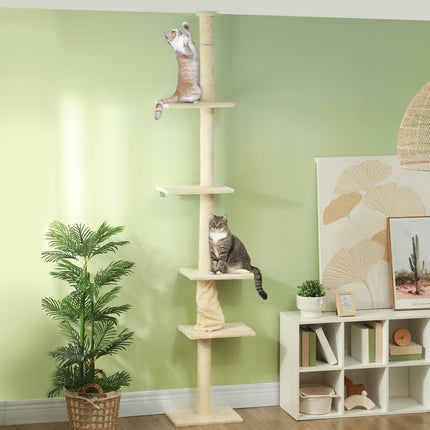 PAWROOM - Klösträd med sisal och liggplattform, cremevit, 225–275 cm