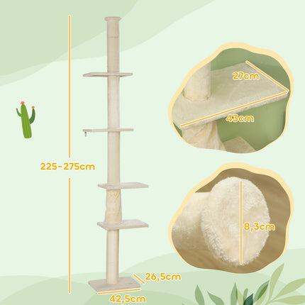 PAWROOM - Klösträd med sisal och liggplattform, cremevit, 225–275 cm