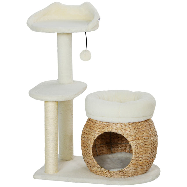 PAWROOM - Klösträd med sisal och liggplattform, cremevit, 79 cm