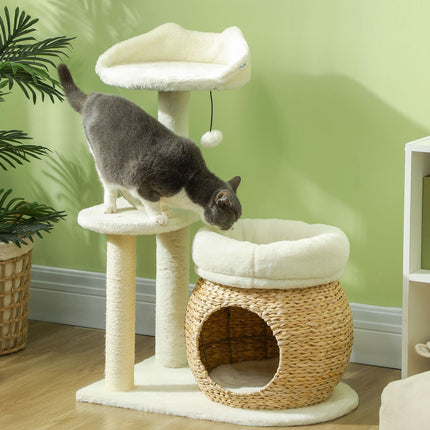 PAWROOM - Klösträd med sisal och liggplattform, cremevit, 79 cm