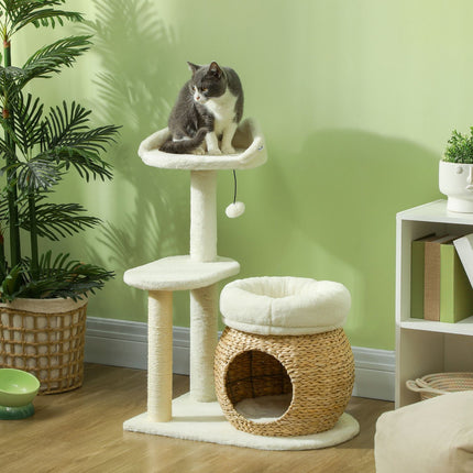 PAWROOM - Klösträd med sisal och liggplattform, cremevit, 79 cm