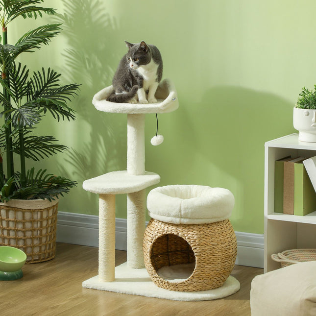 PAWROOM - Klösträd med sisal och liggplattform, cremevit, 79 cm