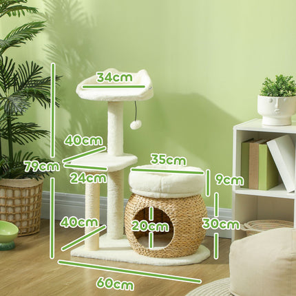 PAWROOM - Klösträd med sisal och liggplattform, cremevit, 79 cm