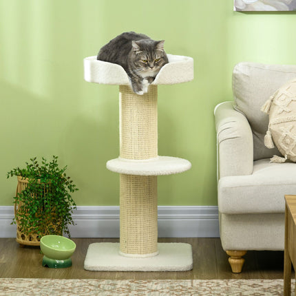 PAWROOM - Klösträd med sisal och liggplattform, cremevit, 91 cm