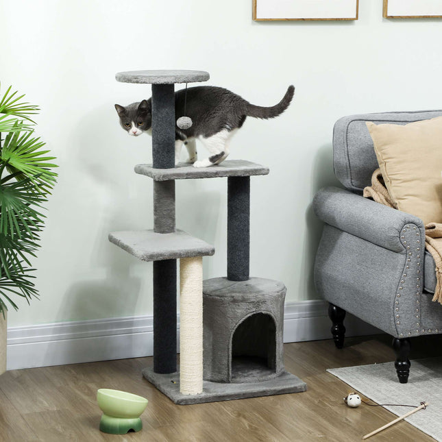 PAWROOM - Klösträd med sisal och liggplattform, grå/cremevit, 103 cm