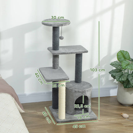 PAWROOM - Cat Tree 103 cm with Platforms and Sisal Posts, Grey