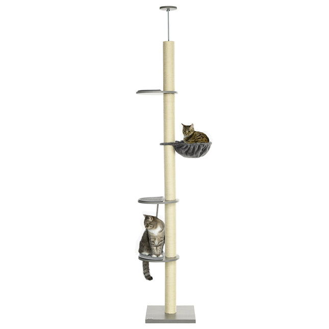 PAWROOM - Klösträd med sisal och liggplattform, grå/cremevit, 230–250 cm