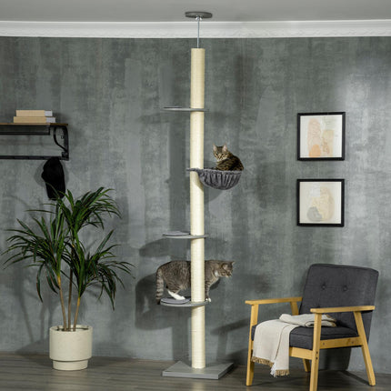 PAWROOM - Klösträd med sisal och liggplattform, grå/cremevit, 230–250 cm
