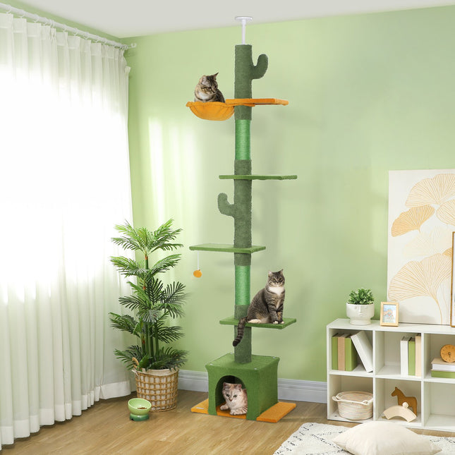 PAWROOM - Klösträd med sisal och liggplattform, grön, 230–275 cm