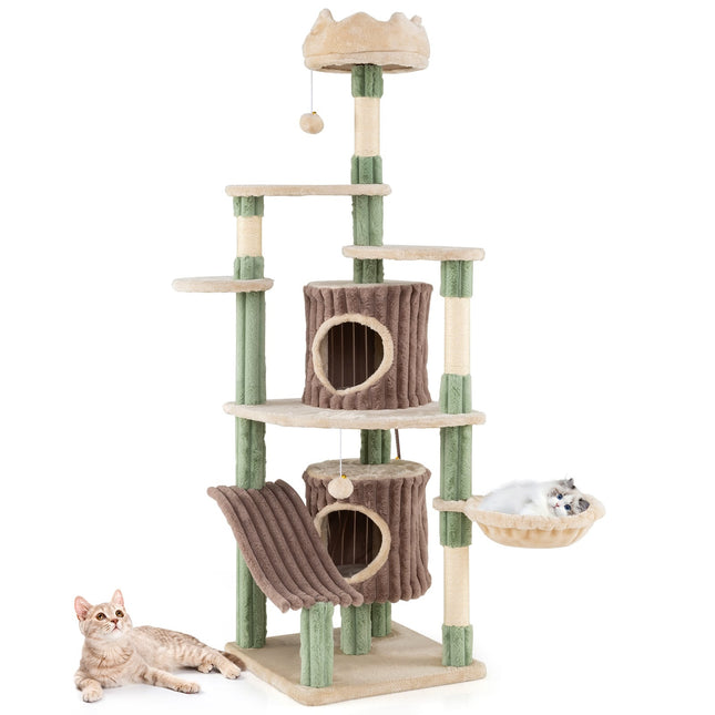 PAWROOM - Large Cat Tree with 2 Caves, Sisal Posts, Plush Perches
