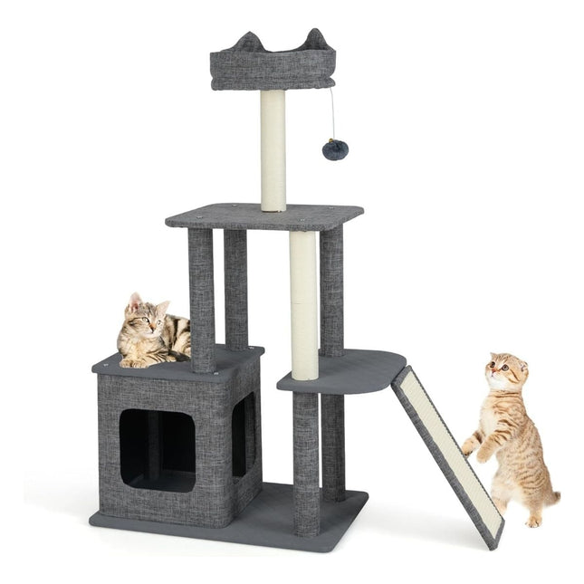 PAWROOM - Klösträd med sisal och liggplattform, grå/svart, 95×40×117 cm