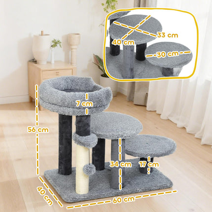 PAWROOM - Klösträd med sisal och liggplattform, grå/svart/beige, 56 cm