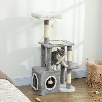 PAWROOM - Klösträd med sisal och liggplattform, grå/vit, 107 cm