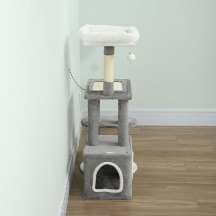 PAWROOM - Klösträd med sisal och liggplattform, grå/vit, 107 cm