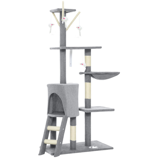 PAWROOM - Klösträd med sisal och liggplattform, grå/vit, 134 cm