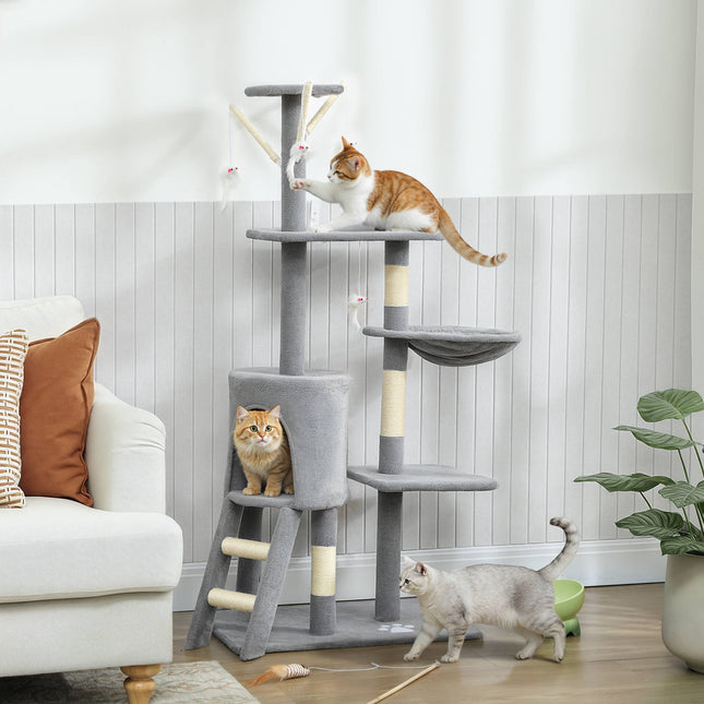 PAWROOM - Klösträd med sisal och liggplattform, grå/vit, 134 cm