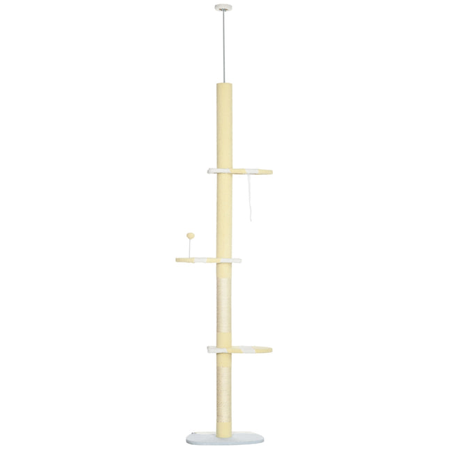 PAWROOM - Klösträd med sisal och liggplattform, gul/vit/blå, 220–260 cm