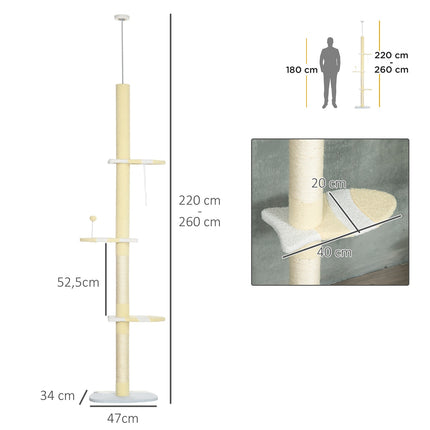 PAWROOM - Adjustable cat scratching post with play ball, 220-260 cm