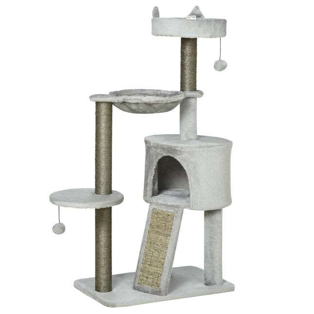PAWROOM - Klösträd med sisal och liggplattform, ljusgrå, 113 cm