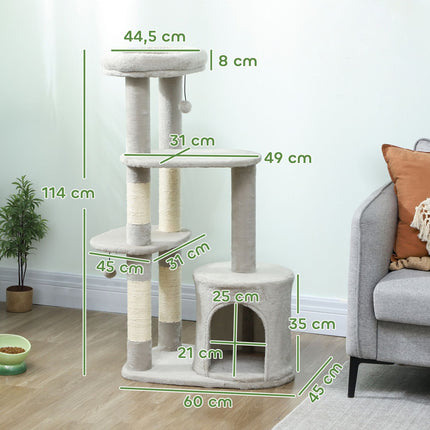 PAWROOM - Klösträd med sisal och liggplattform, ljusgrå, 114 cm