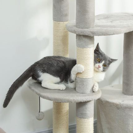 PAWROOM - Klösträd med sisal och liggplattform, ljusgrå, 114 cm