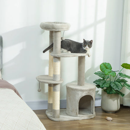 PAWROOM - Klösträd med sisal och liggplattform, ljusgrå, 114 cm
