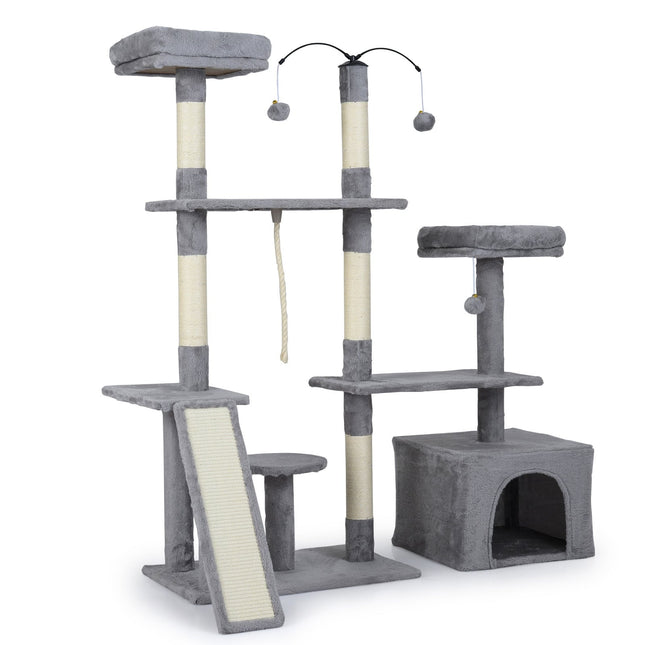 PAWROOM - Cat Tree with Rotating Design, Condo & Ramp, Light Grey