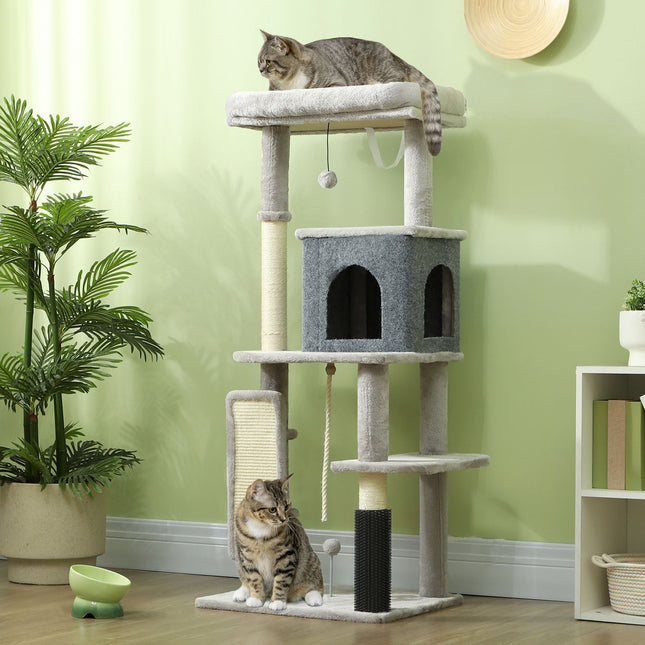 PAWROOM - Klösträd med sisal och liggplattform, ljusgrå/cremevit, 132 cm