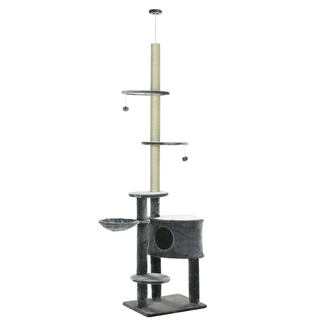PAWROOM - Klösträd med sisal och liggplattform, mörkgrå, 220–265 cm