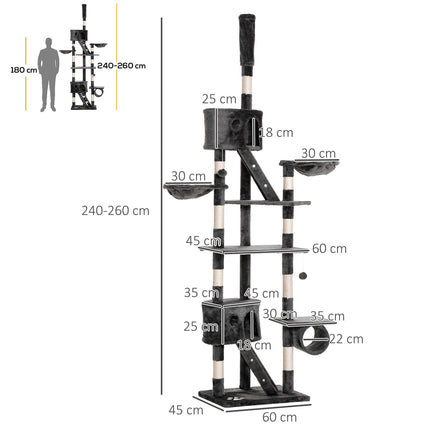 PAWROOM - Klösträd med sisal och liggplattform, mörkgrå, 240–260 cm