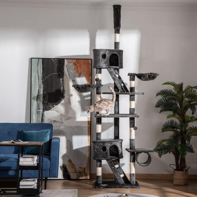 PAWROOM - Klösträd med sisal och liggplattform, mörkgrå, 240–260 cm