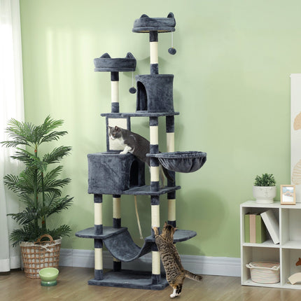 PAWROOM - Klösträd med sisal och liggplattform, mörkgrå/cremevit, 206 cm