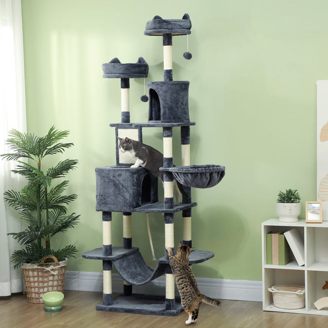 PAWROOM - Klösträd med sisal och liggplattform, mörkgrå/cremevit, 206 cm