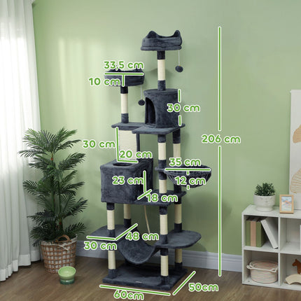 PAWROOM - Klösträd med sisal och liggplattform, mörkgrå/cremevit, 206 cm