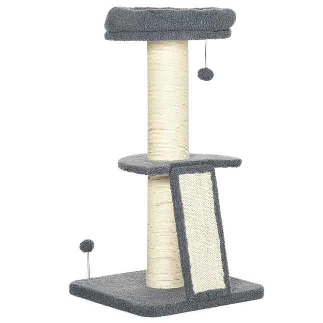 PAWROOM - Klösträd med sisal och liggplattform, mörkgrå/cremevit, 92 cm