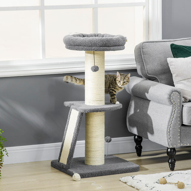 PAWROOM - Klösträd med sisal och liggplattform, mörkgrå/cremevit, 92 cm