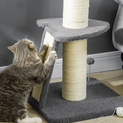 PAWROOM - Long cat climbing tree with sisal & play ball, grey/cream
