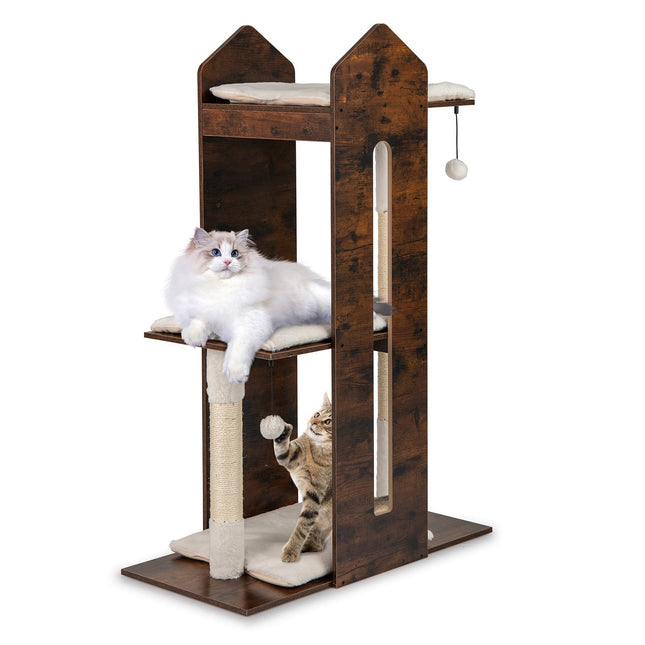 PAWROOM - Cat Tree with Sisal Posts & Hanging Balls, 120 cm, Brown