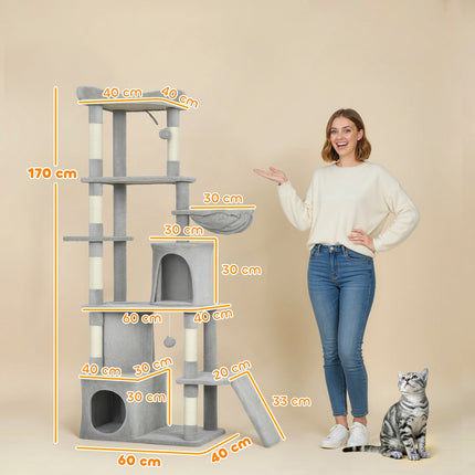 PAWROOM - Klösträd med sisal och tippskydd, ljusgrå/cremevit, 170 cm
