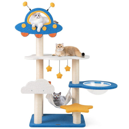 PAWROOM - Klösträd med sovkapsel och liggplattform, blå/vit/gul, 124 cm