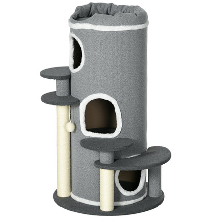 PAWROOM - Cat Scratching Barrel with Bed & Platforms, 99 cm, Grey