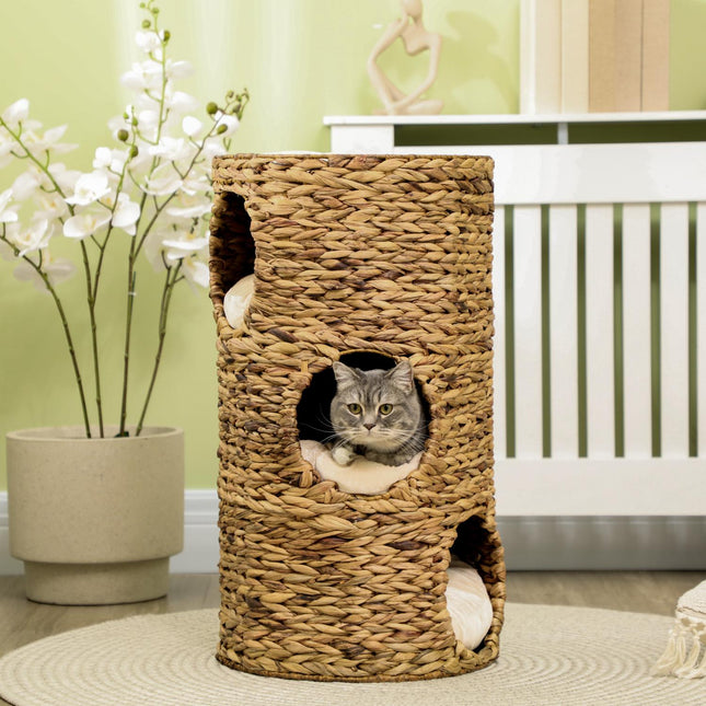 PAWROOM - Klöstunna i vattenhyacint med 3 nivåer, ljusbrun, Ø40×73 cm