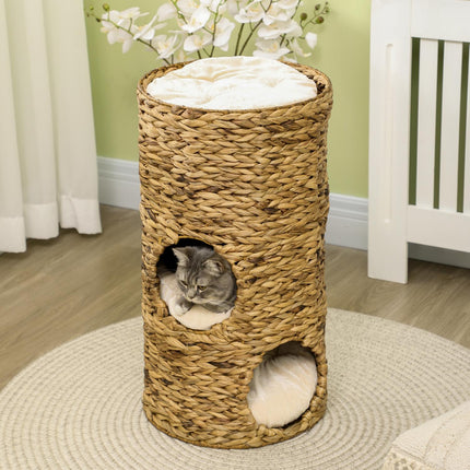 PAWROOM - Klöstunna i vattenhyacint med 3 nivåer, ljusbrun, Ø40×73 cm