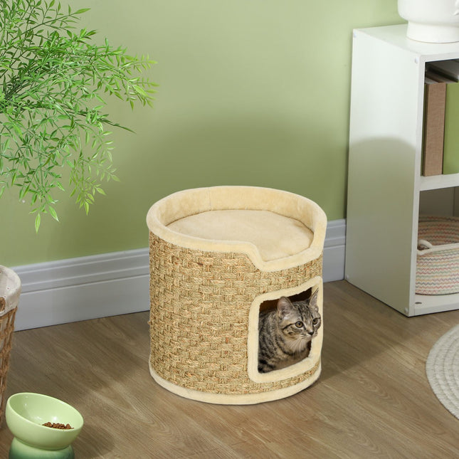 PAWROOM - Klöstunna med 2 nivåer och mjuk plysch, beige, 37 cm
