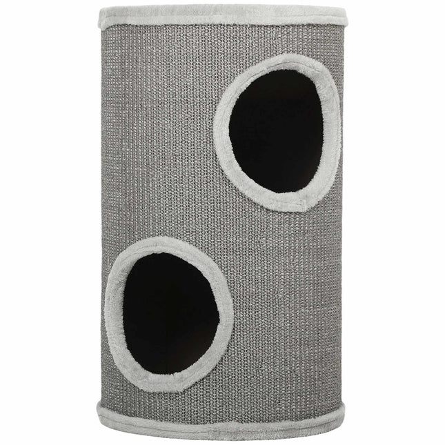 PAWROOM - Klöstunna med 2 nivåer och mjuk plysch, ljusgrå, Ø35×60 cm
